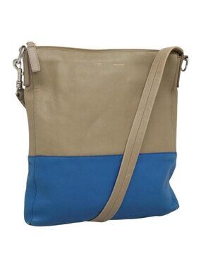 Authentic CELINE Shoulder Bag Leather Beige Gold blue